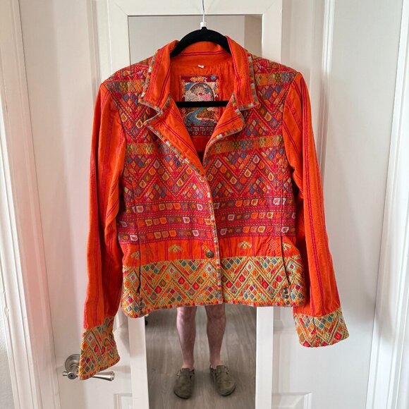 Johnny Was Biya Embroidered Jacket Size Large Color Orange - Picture 2 of 7